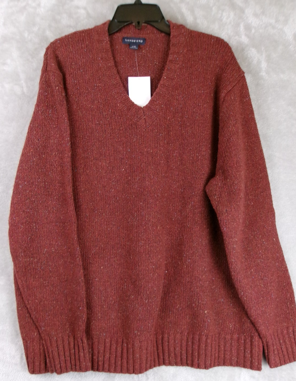 Lands' End Men's XXL 50-52 Rust Lambswool Blend V-Neck Sweater NWOT